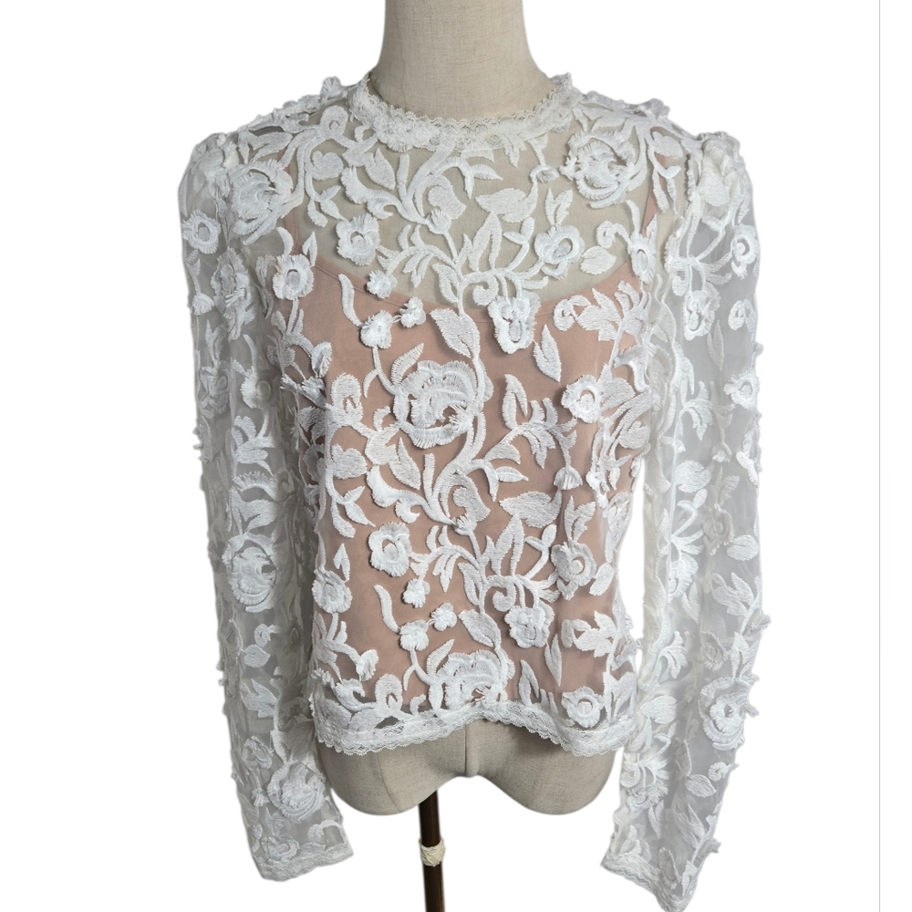 Wayf White Floral Lace Long Sleeve Blouse Top With Cami NWT